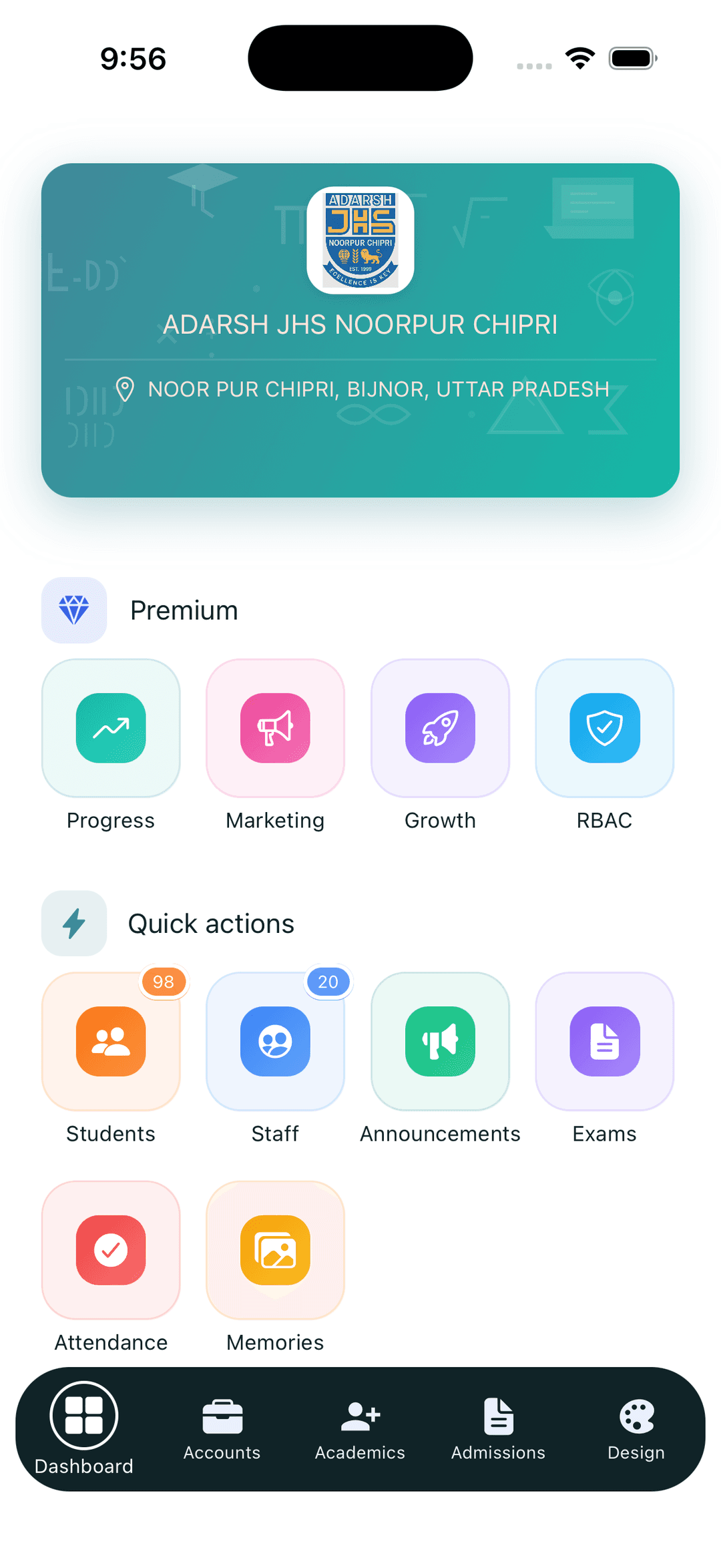 EdVand School Dashboard mobile app screenshot