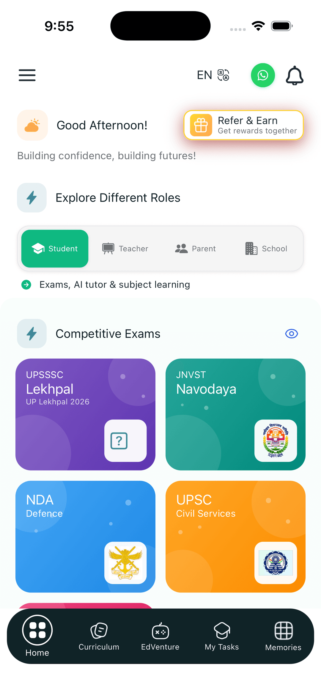 EdVand student app screen